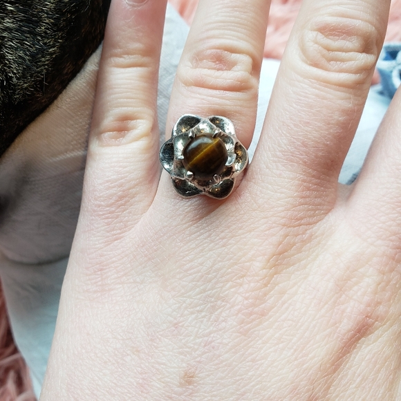 Handmade Modernist Taxco Tiger's Eye Ring - Picture 6 of 10
